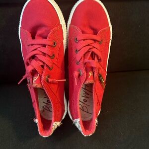 Red Canvas Lace-Up Sneakers with White Sole